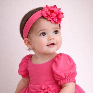 Hand Crafted Custom Design Adorable Boutique Pink Headband w/Buttons  NWOT